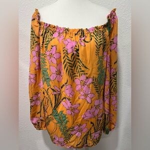 GIBSON LATIMER Off The Shoulder Tropical Floral Blouse EUC
